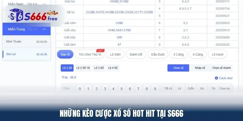 Những kèo cược xổ số hot hit tại S666